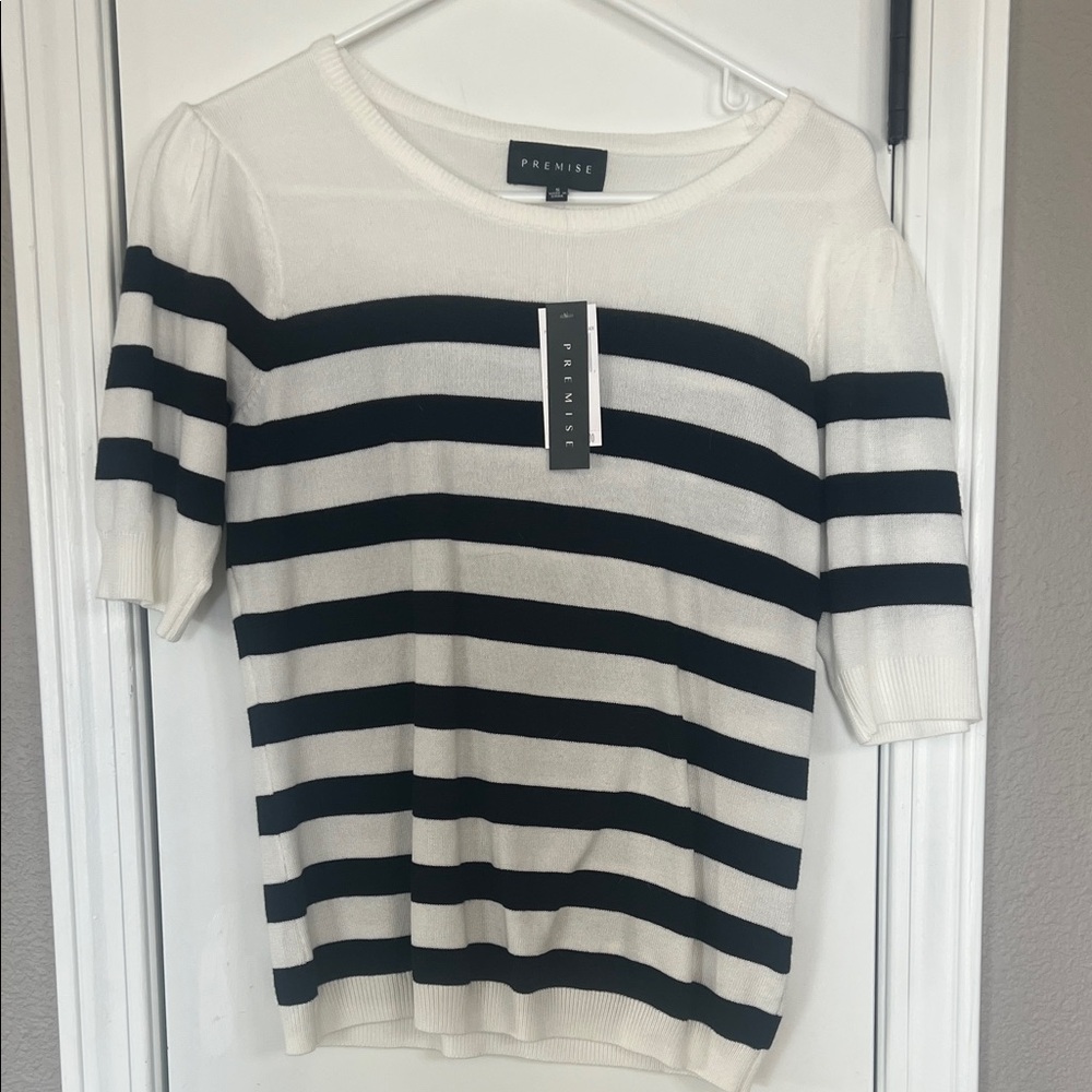 Premise Black and White Striped Short Sleeve Top
